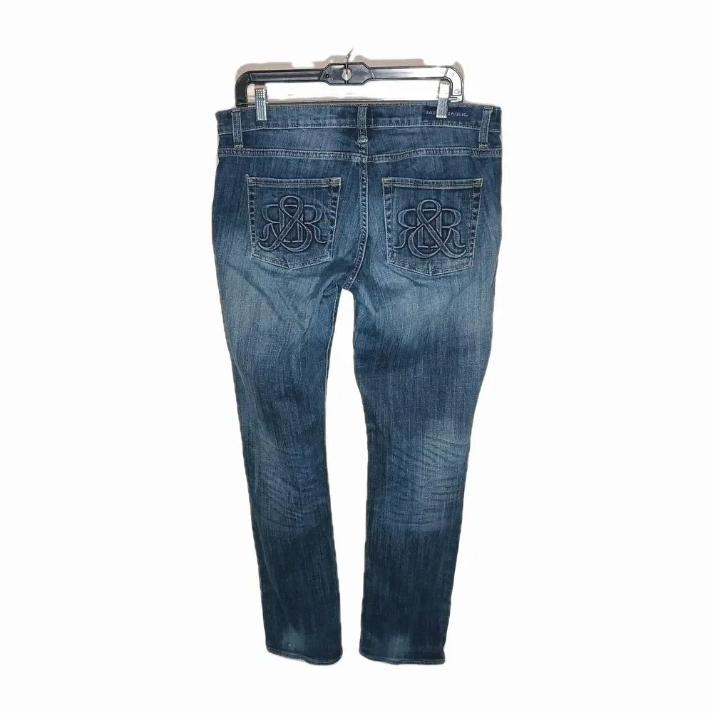 Rock & Republic Women's Dark Blue Denim Bootcut Straight Leg Jeans Sz 14 $225
